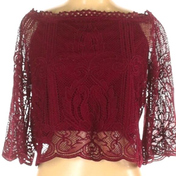 NWT Lucy Paris Burgundy Crochet Lace Crop Top Size Large - Picture 2 of 10